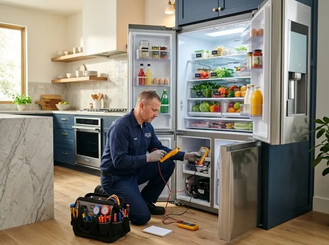 Appliance Repair Hero refrigerator technician testing a fridge on a Atlasburg, PA service call